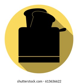 Toaster simple sign. Vector. Flat black icon with flat shadow on royal yellow circle with white background. Isolated.