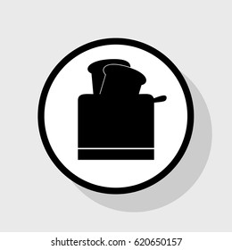 Toaster simple sign. Vector. Flat black icon in white circle with shadow at gray background.
