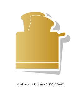 Toaster simple sign. Vector. Golden gradient icon with white contour and rotated gray shadow at white background.