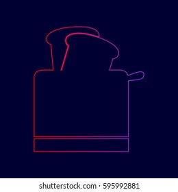 Toaster simple sign. Vector. Line icon with gradient from red to violet colors on dark blue background.