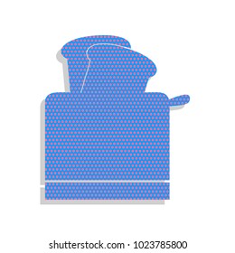 Toaster simple sign. Vector. Neon blue icon with cyclamen polka dots pattern with light gray shadow on white background. Isolated.