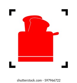 Toaster simple sign. Vector. Red icon inside black focus corners on white background. Isolated.