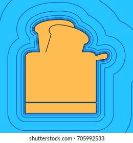 Toaster simple sign. Vector. Sand color icon with black contour and equidistant blue contours like field at sky blue background. Like waves on map - island in ocean or sea.