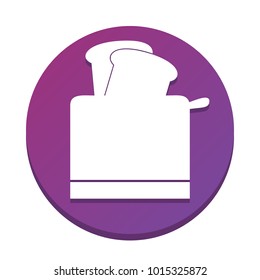 Toaster simple sign. Vector. White icon with flat shadow on purpureus circle at white background. Isolated.