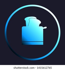 Toaster simple sign. White, cyan and blue gradient icon as round button in white shell at dark blue background. Illustration.
