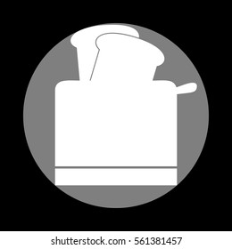 Toaster simple sign. White icon in gray circle at black background. Circumscribed circle. Circumcircle.