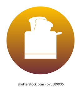 Toaster simple sign. White icon in circle with golden gradient as background. Isolated.