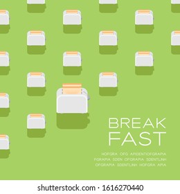 Toaster with Slice bread 3D isometric pattern, Breakfast bakery concept poster and social banner post square design illustration isolated on green background with copy space, vector eps 10