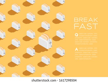 Toaster with Slice bread 3D isometric pattern, Breakfast bakery concept poster and social banner post horizontal design illustration isolated on cream background with copy space, vector eps 10