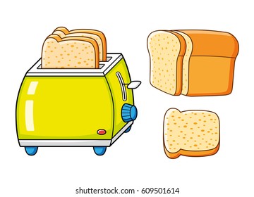 Toaster with slices and half a loaf of bread isolated.
