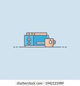 Toaster and tea vector icon illustration