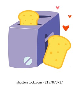 Toaster with toast becon classical breakfast flat vector illustration