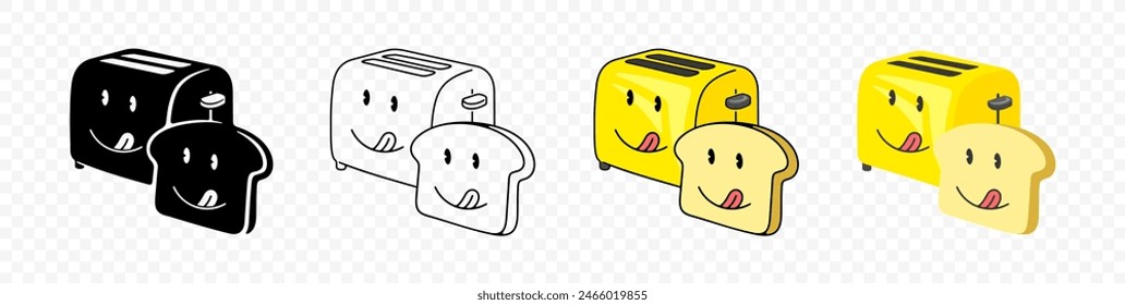 Toaster and toast cartoon character, graphic design. Food, meal, appliance and kitchen utensile, vector design and illustration