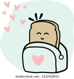 Tostadora con tostadas y corazones