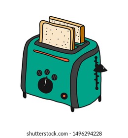 Toaster with toast isolated on hand draw style vector illustration
