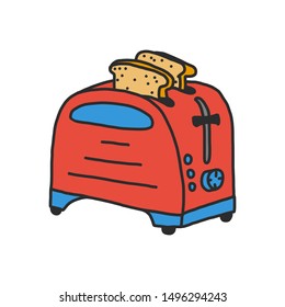 Toaster with toast isolated on hand draw style vector illustration
