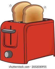 Toaster with toast vector illustration, Isolated, red color
