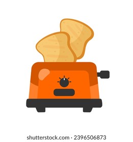 toaster with toasted bread for breakfast inside isolated on white background. Roasted toast. Vector