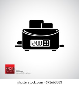 Toaster for toasting bread, detailed icon with a display, knobs and toast. Vector isolated illustrstion.