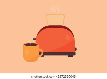 A toaster with toasts. A flat vector illustration. Household kitchen appliances. 
