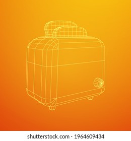 Toaster with two fried pieces of loaf prepared for a breakfast. Wireframe low poly mesh vector illustration.