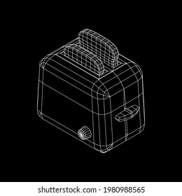 Toaster with two fried pieces of loaf prepared for a breakfast. Wireframe low poly mesh vector illustration.