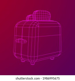 Toaster with two fried pieces of loaf prepared for a breakfast. Wireframe low poly mesh vector illustration.
