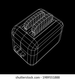 Toaster with two fried pieces of loaf prepared for a breakfast. Wireframe low poly mesh vector illustration.