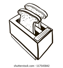 Toaster and two pieces of bread. A children's sketch