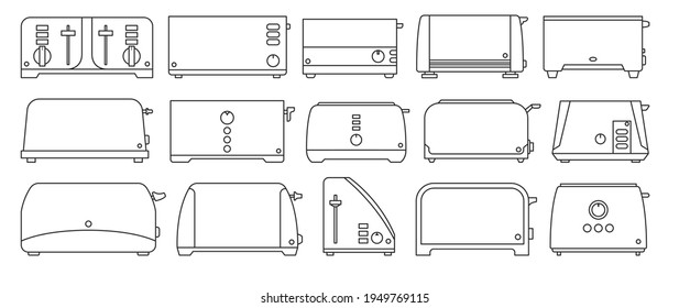 Ilustración vectorial de tostadora sobre fondo blanco. Máquina toast con icono de conjunto de contorno aislado. Icono de conjunto de contorno del vector toaster.