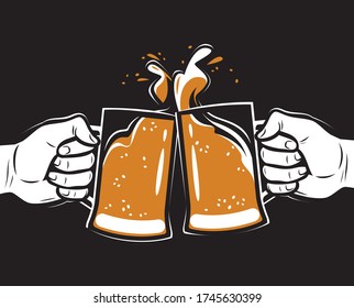 Toasting with beer. Alcoholic drink, brewing vector illustration