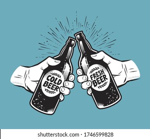 Toasting with beer. Alcoholic drink, brewing, pub vector illustration