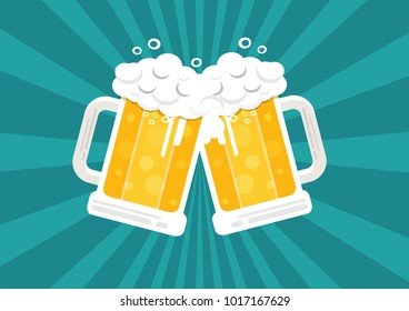 Toasting Beer Glasses ,Cheers, Vector Illustration.