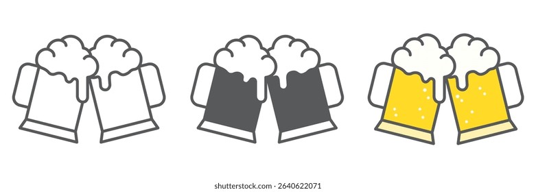 Toasting beer glasses icon collection, pub and alcohol, two glasses of beer vector icon set, vector graphics, editable stroke outline sign, eps 10
