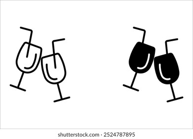 Toasting beer glasses linear icons set. Cheers. Two foamy beer glasses. vector illustration on white background, for your website design, logo, app, UI Vector design. User icon, silhouette isolated on