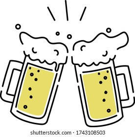 Toasting beer glasses patch with foam.Cheering 