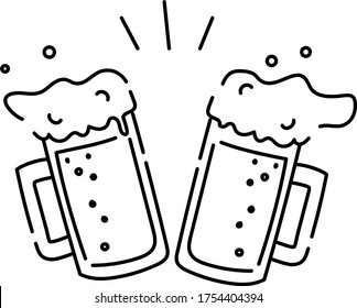 Toasting beer glasses patch with foam.Cheering 