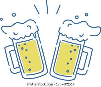 Toasting beer glasses patch with foam.Cheering 