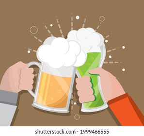 toasting with beer in hands