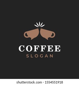 Toasting chat bubble of coffee cup illustration for logo template design.