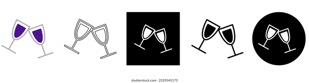 toasting or cheers with wine glass goblet, party and celebration or new year, dining date vector pictogram sign icon symbol ui and ux design, glyphs and stroke line