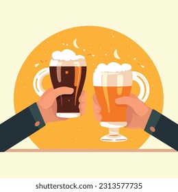 Toasting with Drinks. image of people raising their glasses and toasting with beer in the pub, bar, cafe