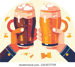 Toasting with Drinks. image of people raising their glasses and toasting with beer in the pub, bar, cafe