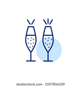 Toasting with flutes of champagne. Drinking at bars, celebration and party. Pixel perfect, editable stroke vector icon