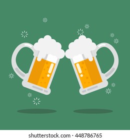 Toasting glasses of beer. Vector Illustration