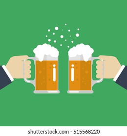 Toasting glasses of beer. Vector Illustration