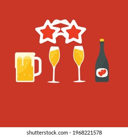 Toasting glasses, Champagne.bottle, splash. vector