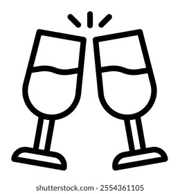 Toasting glasses icon line style transparent