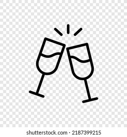 Toasting glasses simple icon vector. Flat design. Transparent grid.ai