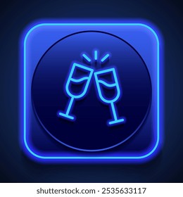 Vasos de tostado simple icono de Vector. Diseño plano. Estilo de neón azul en el Botón. Con shadow.ai